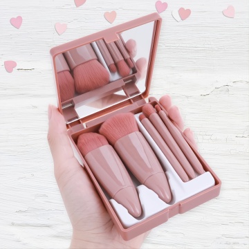 5Pcs Travel Makeup Set with Mirror Case - Red, Green, Pink