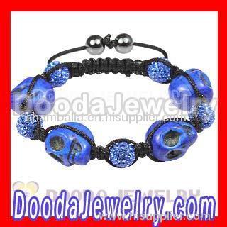 Wholesale Nialaya Skull Head Bracelet With Pave Crystal Bead And Hematite 