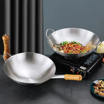 Classic Chinese Round Bottom Stainless Steel Wok for Kitchen and Restaurant Cooking
