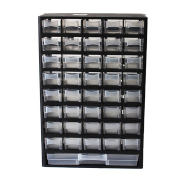 Small Parts Organizer: Plastic Assortment Box with 41 Drawer Bins for Workshop and Garage