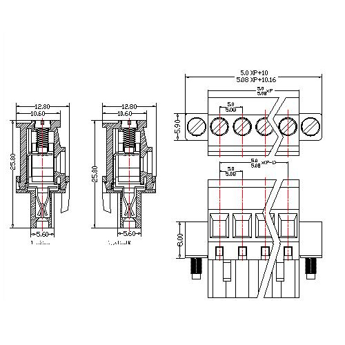 AT2500F-5.0／5.08XXXX-ABVS Plug-in Terminal Block Hook on back side WF Pitch5.0／5.08 