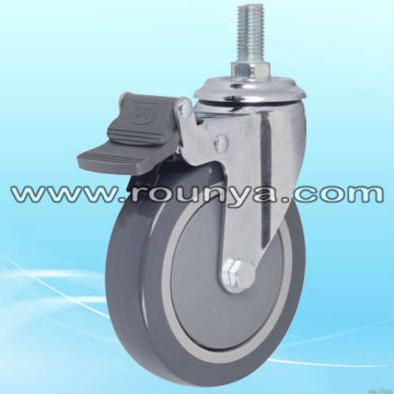 Economic PU polyurethane wheel Thread Stem brake hospital bed caster wheel