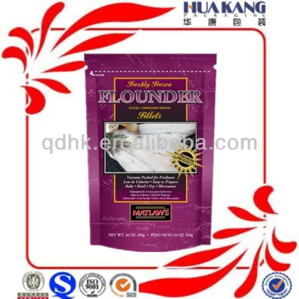 16oz round bottom stand up frozen flounder fish bag insulated