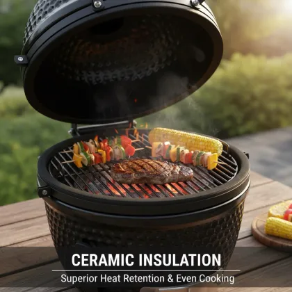 GFTOP Ceramic BBQ Charcoal Kamado Grill with Thermometer