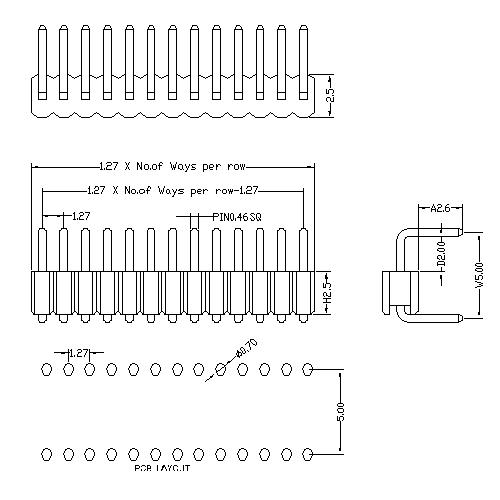 1.27 mm Pin Header Single Row Angle C Type H 2.5