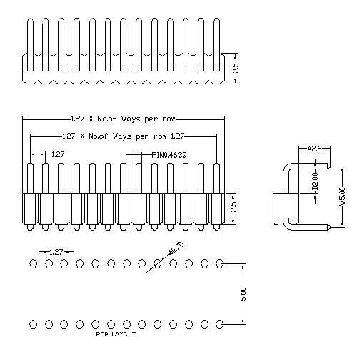 1.27 mm Pin Header Single Row Angle C Type H 2.5