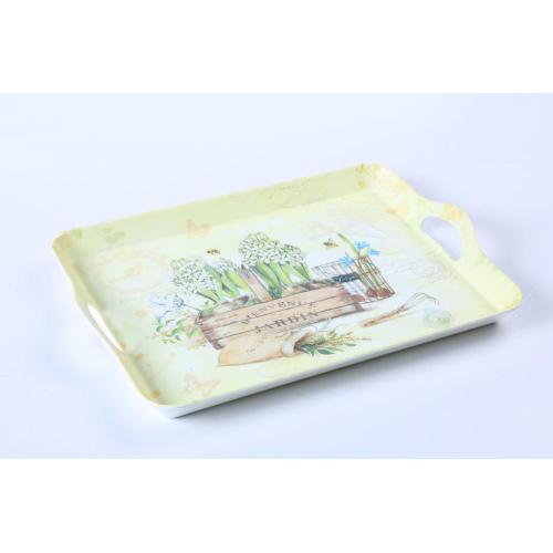 Modern art bpa free handle serving plastic tray