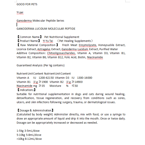 Suplemento para cura de feridas e micose em animais de estimação