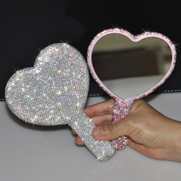 Wholesale Custom Mini Pocket Heart-Shaped Lighted Cosmetic Mirror with Diamond-Encrusted Design for Home & Travel