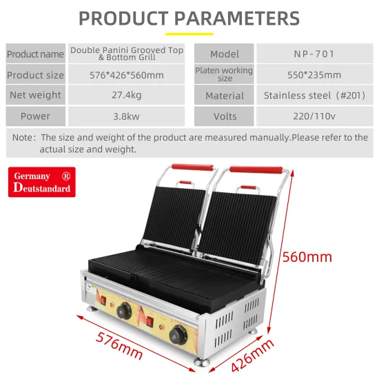 Double Head Panini Steak Machine Grooved Grill
