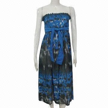 Women's Long Dress with Print and Smock, Made of 100% Polyester