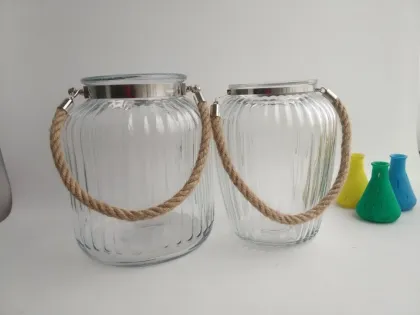 glass hurricane lamps, colored glass canisters