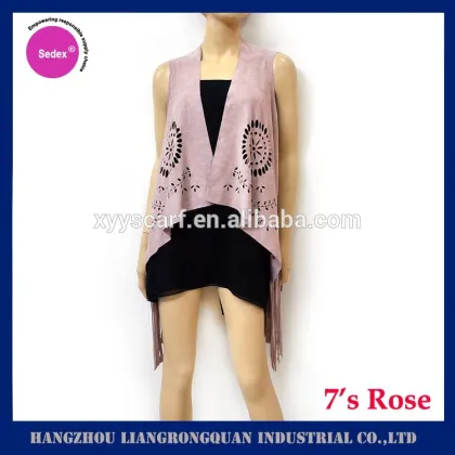 HANGZHOU fashionable suede vest shawls with fringe shawls