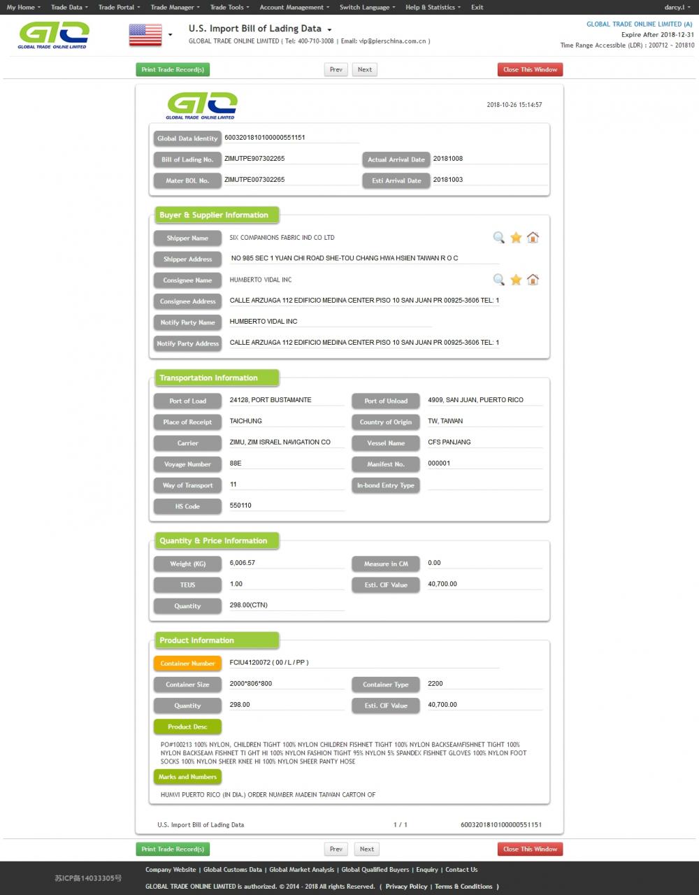 Nylon-EUA Bill of Lading