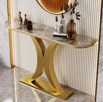 Mesa de consola de mármol de lujo moderna: muebles de pasillo de oro blanco sólido personalizado