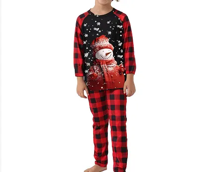 Parent-Child Plaid Patchwork Printed Home Suit Set for Christmas Pajamas