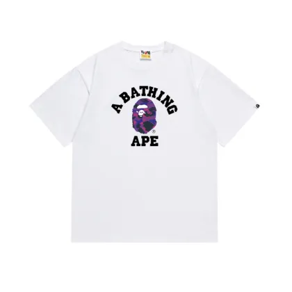 Trendy Loose White Bape T-Shirt with Printed Letter Design for Men