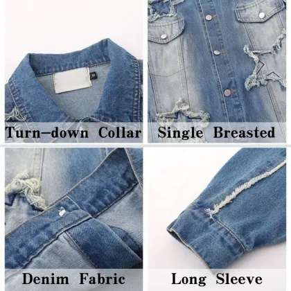 Trendy Brand Men's Denim Jacket - American Star Patch Oversize Vintage Unisex Jean Style Jacket