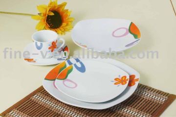 Porcelain dinner set with printing, cup&saucer+soup bowl+dish&plate