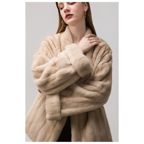 KC Fur Velvet Vertical Stripe Loose Mink Fur Women's Young and Fashionable Fur Coat