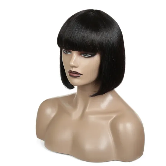 Glueless Short Bob Wigs Human Hair Straight 12A Double Drawn Machine Short Bob Wig  Pre Plucked Hairline with Baby Hair