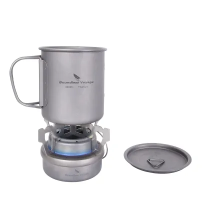 Boundless Voyage Mini Portable Backpacking Stove - Titanium Hiking Alcohol Stove