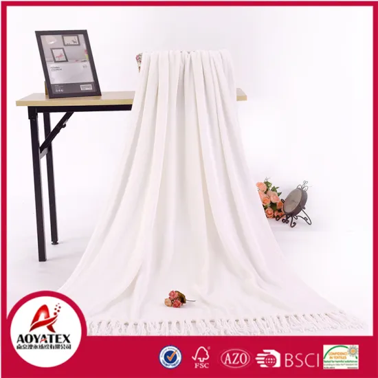 polyester knitted flannel fleece softextile blanket with Chenille tassel