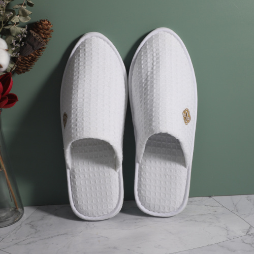 Nuevo diseño de algodón Velor Open Toe Hotel Slipper