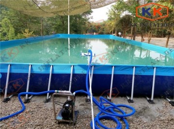 Inflatable mobile amusement park bule color inflatable steel frame swimming pools large inflatable pool