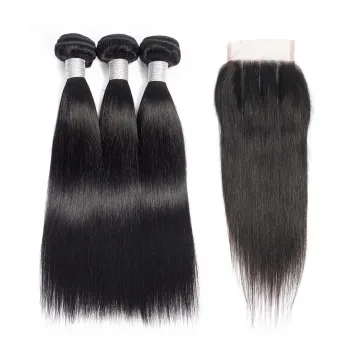 ZYR 10A  Straight Bundles With Closure Brazilian Hair Weave Bundles With Closure Human Hair Bundles With Closure  Hair Extension