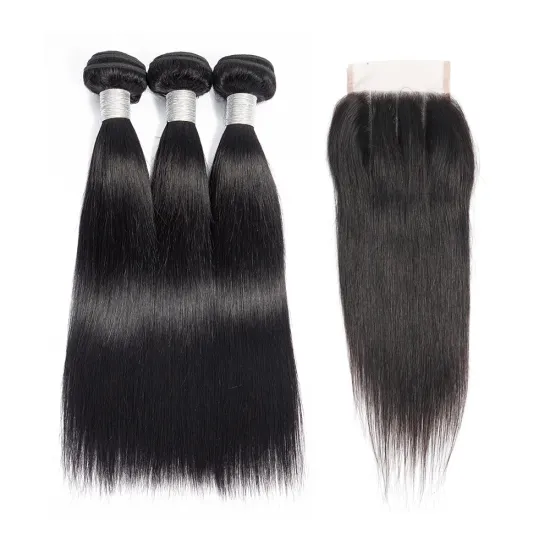 ZYR 10A  Straight Bundles With Closure Brazilian Hair Weave Bundles With Closure Human Hair Bundles With Closure  Hair Extension