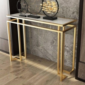 Luxe metalen kunstontwerper Hotel Hall Roestvrij staal entryway -console tafel met spiegel