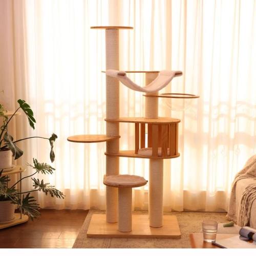 White Sisal Rope Pet Scratcher Wood Condo