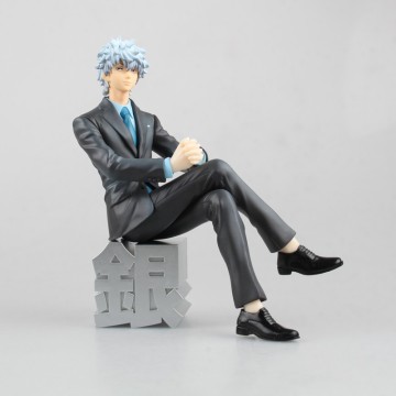 Anime Gintama Sakata Gintoki Black Suit Ver PVC Action Figure Collectible Model doll toy 15cm