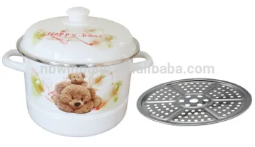 enamel white coating steam pot with decal printing