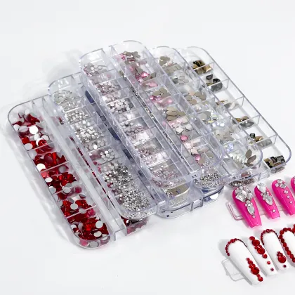 Nail Art Rhinestones Acrylic Colorful Exquisite DIY Nail Decoration with Box