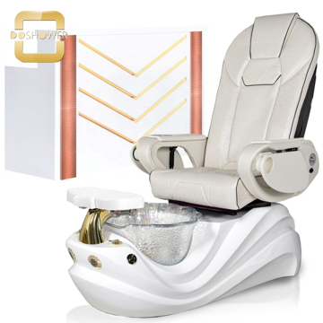 Rose Gold Accent Reception Desk Set with Logo - Gloss White Front Desk and Stool for Beauty Salons