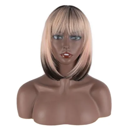 Rebecca Black Woman Classic Colored Bob Short Synthetic Wig Heat Resistant Fiber Straight Bob Wig With bangs
