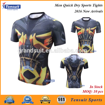 Sports wear gym tights O-neck short sleeves mens tights with top high quality