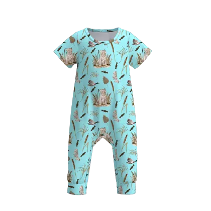 Customized Organic Cotton Infant Boys Summer Jumpsuit with Wild Duck Goose Print