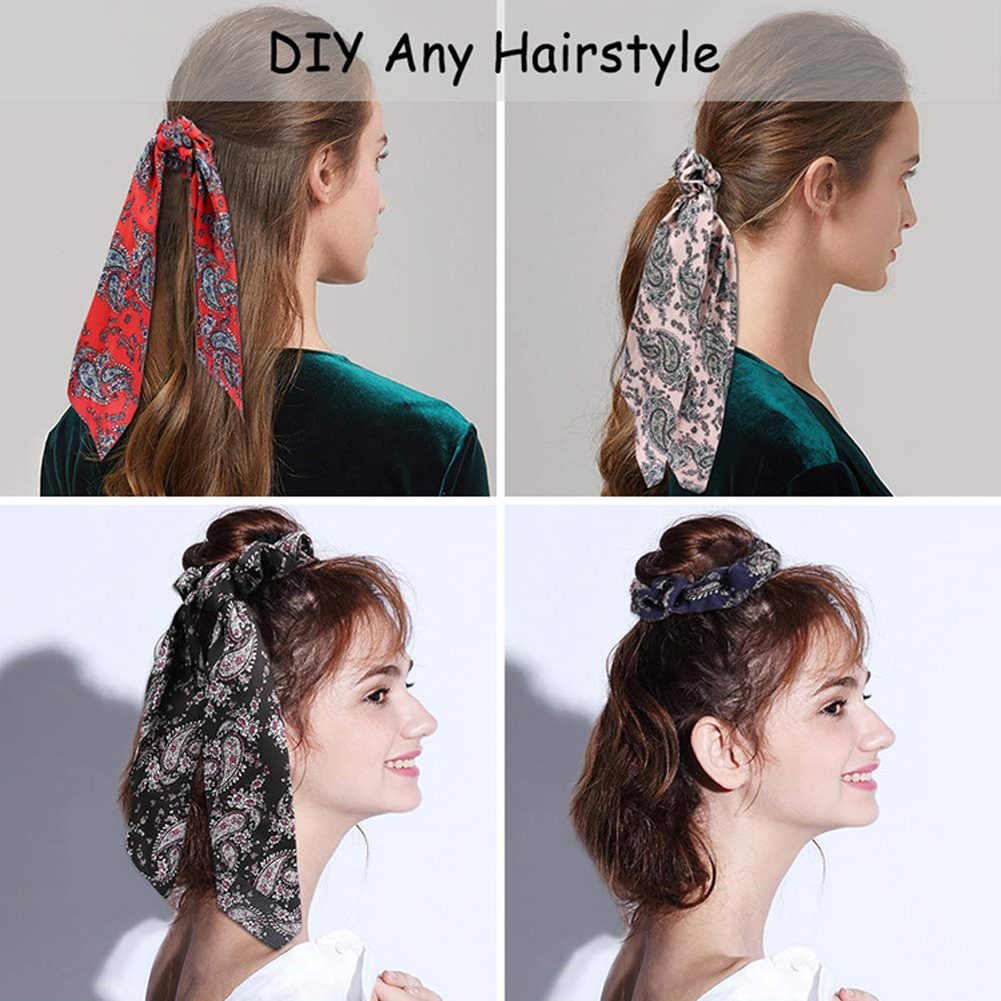 Bohemian Floral Printed Long Streamers Elastic Hair Ribbon Bands Scrunchie Bow Knot Women Girls Hair Scarf Ties Hair Accessories