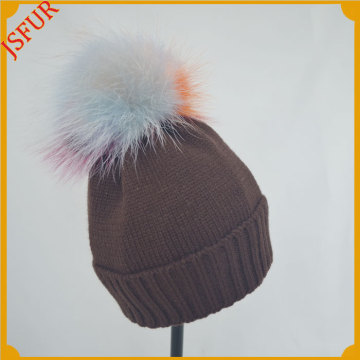 Jsfur Wholesale Wool Felt Winter Crochet Beanie Fur Poms Hat