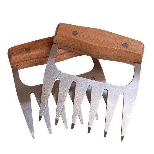 Stainless Steel Meat Forks Claws with Wooden Handle