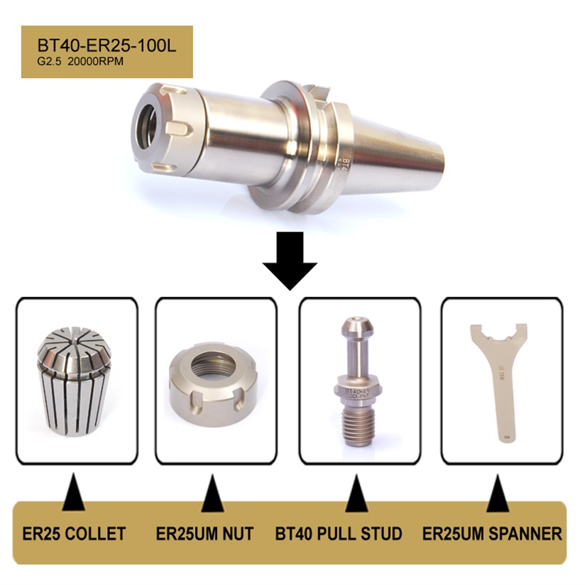 0.005mm 정확도의 니켈 코팅 밀링 척 BT40-ER25-100