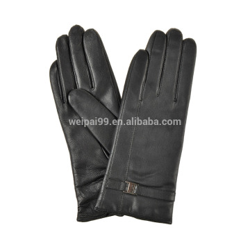 Fashion metal buckle decoration goatskin leather gloves , women's gloves SL-EW138