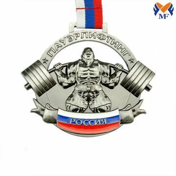 Silver metal enamel marathon medal