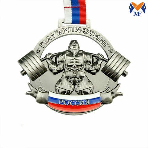 Medalla de premio de levantamiento de pesas de metal de plata