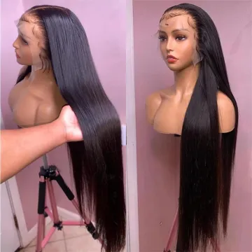 150% Density 40Inch Long Bone Straight Wigs Human Hair Pre Plucked Lace Front Wig