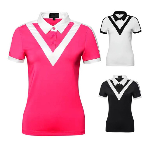 Camisa polo dos esportes das mulheres cor-de-rosa