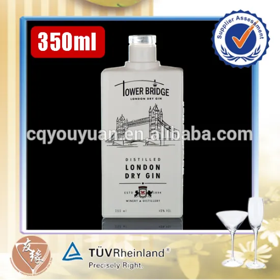 High grade glass painting color white empty 350ml square liquor bottle